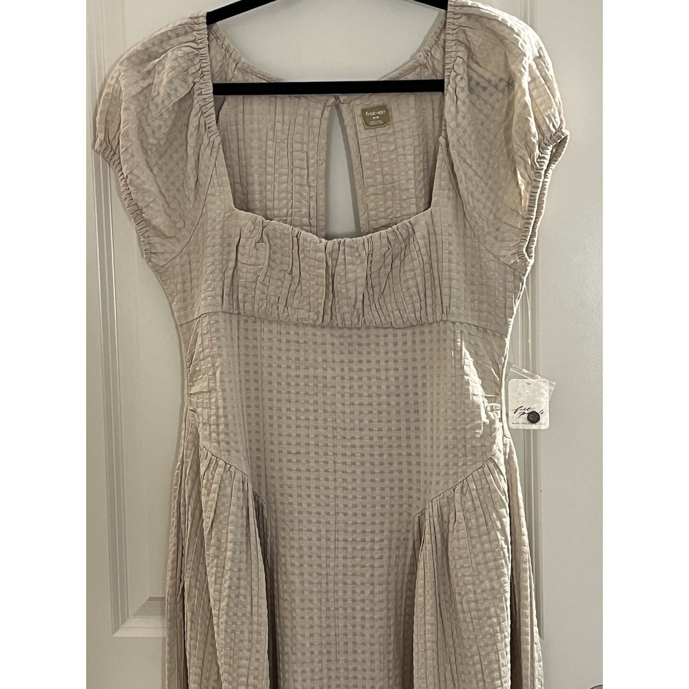 NWT Free People free-est Ciara Pucker Check Midi Dress Minimalist Size M Oatmeal - Picture 4 of 16